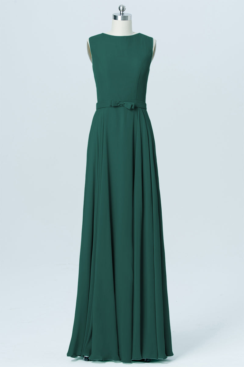 Chiffon Column Jewel Neck Sleeveless Bridesmaid Dress-B03017