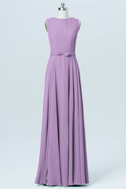 Chiffon Column Jewel Neck Sleeveless Bridesmaid Dress-B03017
