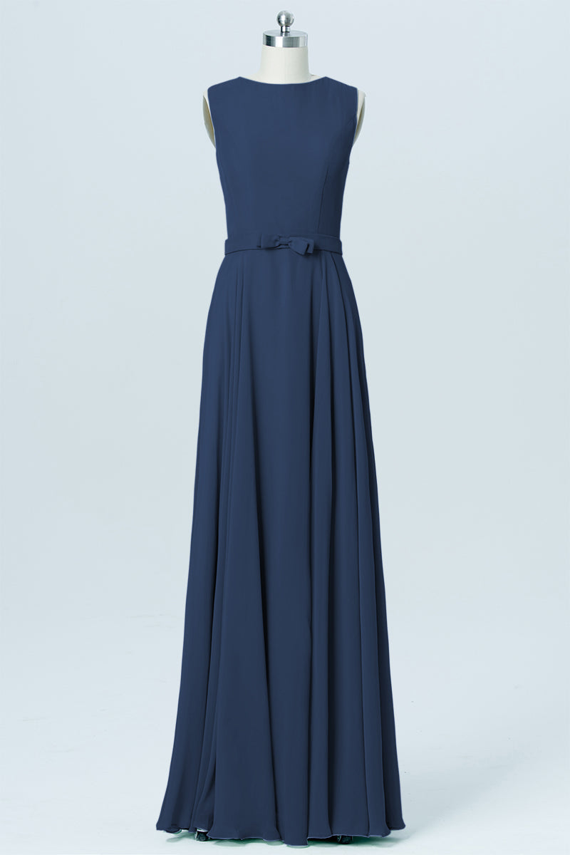 Chiffon Column Jewel Neck Sleeveless Bridesmaid Dress-B03017