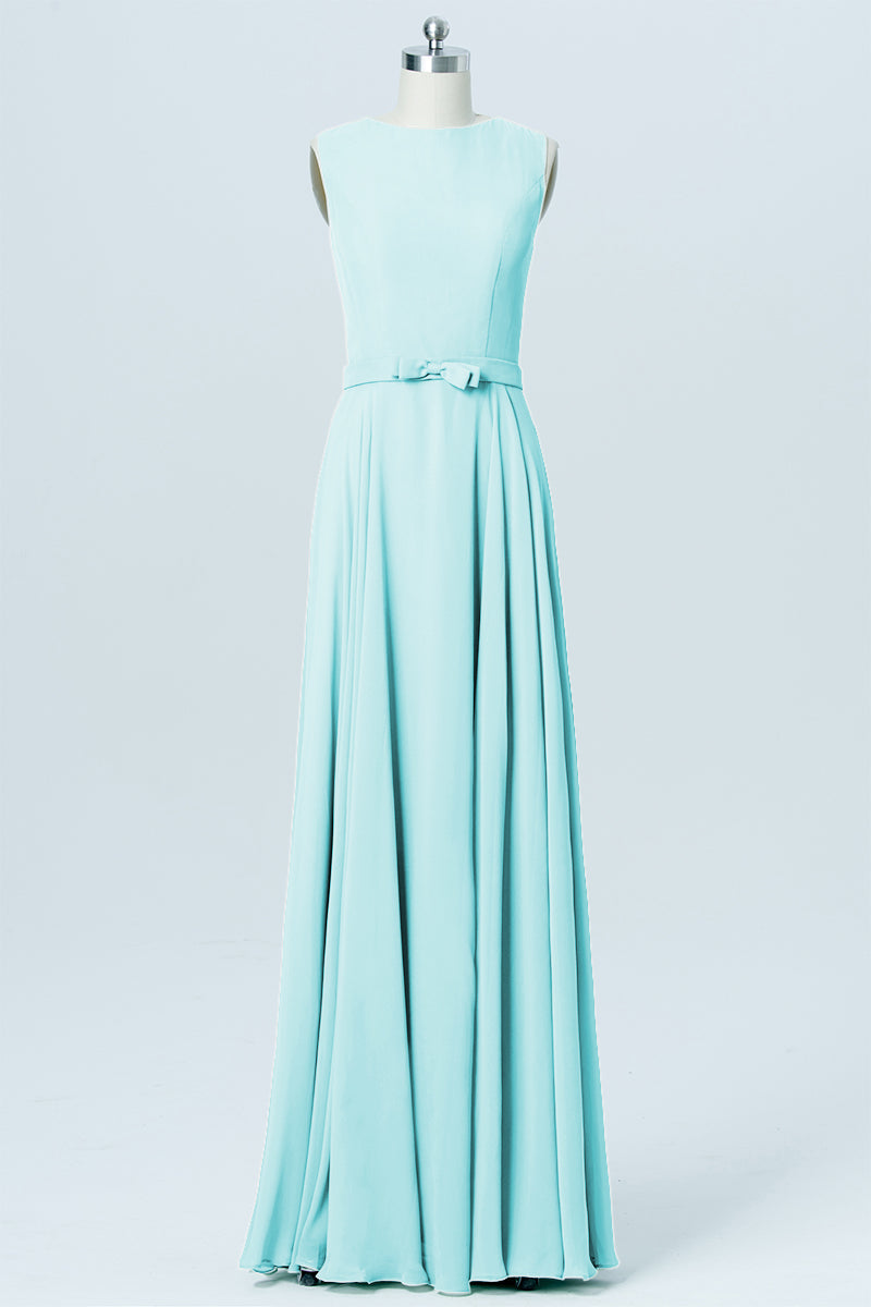 Chiffon Column Jewel Neck Sleeveless Bridesmaid Dress-B03017