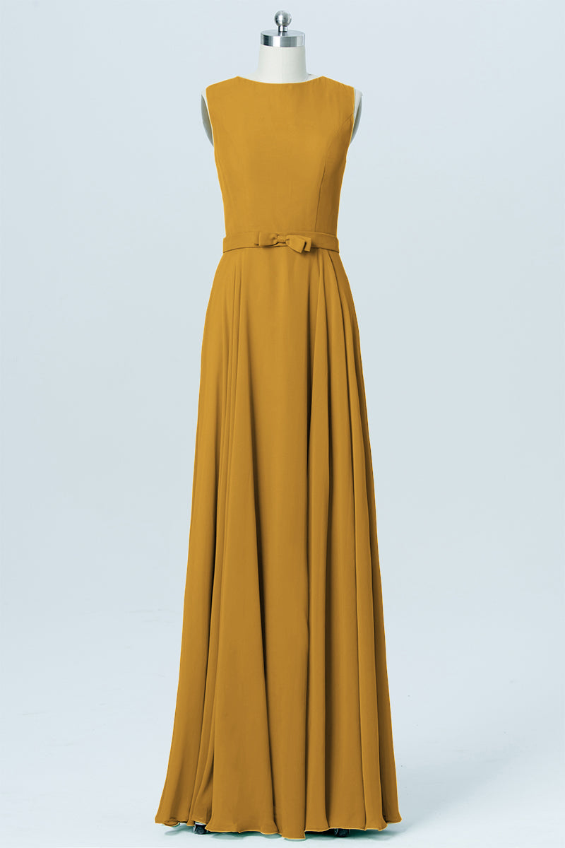 Chiffon Column Jewel Neck Sleeveless Bridesmaid Dress-B03017