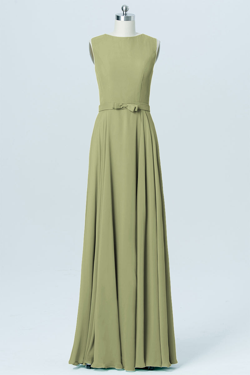 Chiffon Column Jewel Neck Sleeveless Bridesmaid Dress-B03017
