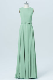 Chiffon Column Jewel Neck Sleeveless Bridesmaid Dress-B03017