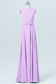 Chiffon Column Jewel Neck Sleeveless Bridesmaid Dress-B03017