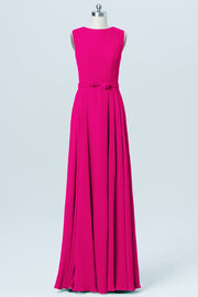 Chiffon Column Jewel Neck Sleeveless Bridesmaid Dress-B03017