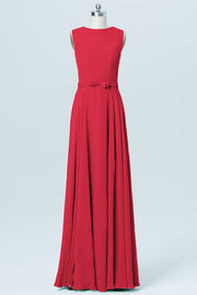 Chiffon Column Jewel Neck Sleeveless Bridesmaid Dress-B03017