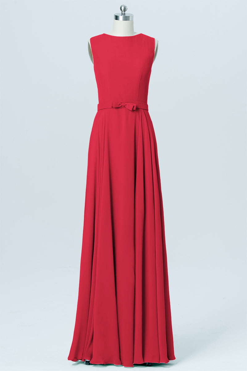 Chiffon Column Jewel Neck Sleeveless Bridesmaid Dress-B03017