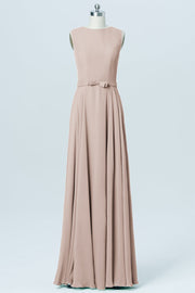Chiffon Column Jewel Neck Sleeveless Bridesmaid Dress-B03017