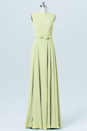 Chiffon Column Jewel Neck Sleeveless Bridesmaid Dress-B03017