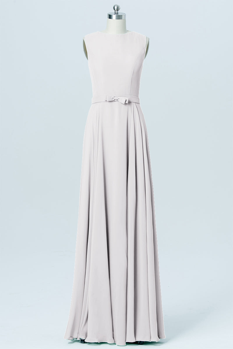 Chiffon Column Jewel Neck Sleeveless Bridesmaid Dress-B03017