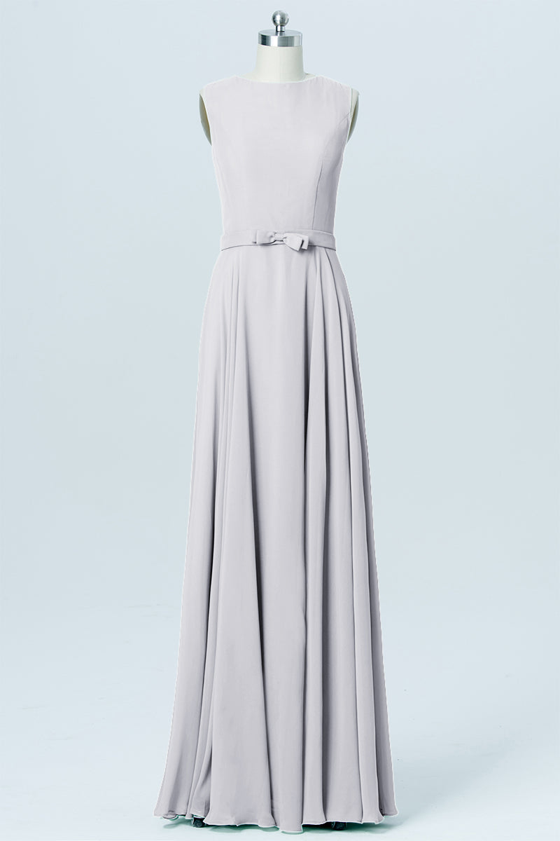 Chiffon Column Jewel Neck Sleeveless Bridesmaid Dress-B03017