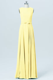 Chiffon Column Jewel Neck Sleeveless Bridesmaid Dress-B03017