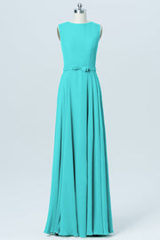 Chiffon Column Jewel Neck Sleeveless Bridesmaid Dress-B03017