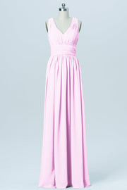 Chiffon Column V-Neck Sleeveless Bridesmaid Dress-B03022