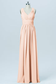 Chiffon Column V-Neck Sleeveless Bridesmaid Dress-B03022