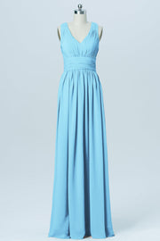 Chiffon Column V-Neck Sleeveless Bridesmaid Dress-B03022