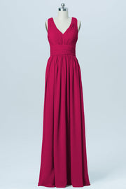 Chiffon Column V-Neck Sleeveless Bridesmaid Dress-B03022