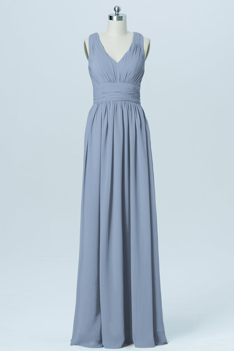 Chiffon Column V-Neck Sleeveless Bridesmaid Dress-B03022