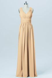 Chiffon Column V-Neck Sleeveless Bridesmaid Dress-B03022