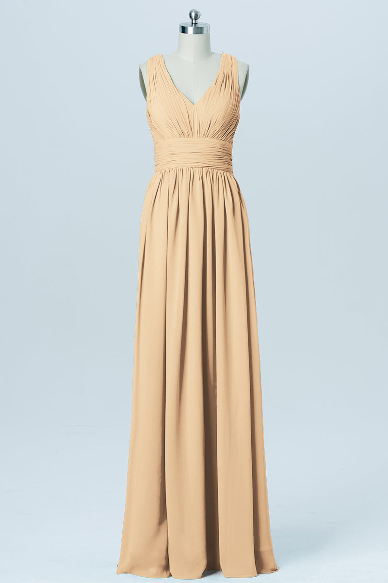 Chiffon Column V-Neck Sleeveless Bridesmaid Dress-B03022