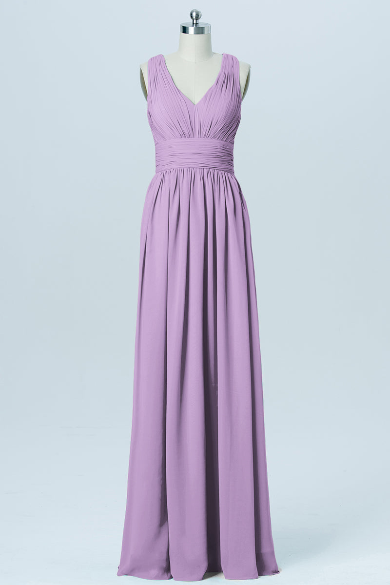 Chiffon Column V-Neck Sleeveless Bridesmaid Dress-B03022