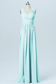 Chiffon Column V-Neck Sleeveless Bridesmaid Dress-B03022