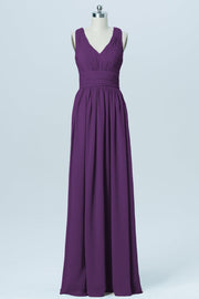 Chiffon Column V-Neck Sleeveless Bridesmaid Dress-B03022