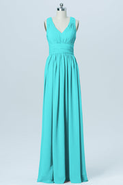 Chiffon Column V-Neck Sleeveless Bridesmaid Dress-B03022