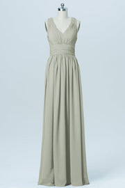 Chiffon Column V-Neck Sleeveless Bridesmaid Dress-B03022