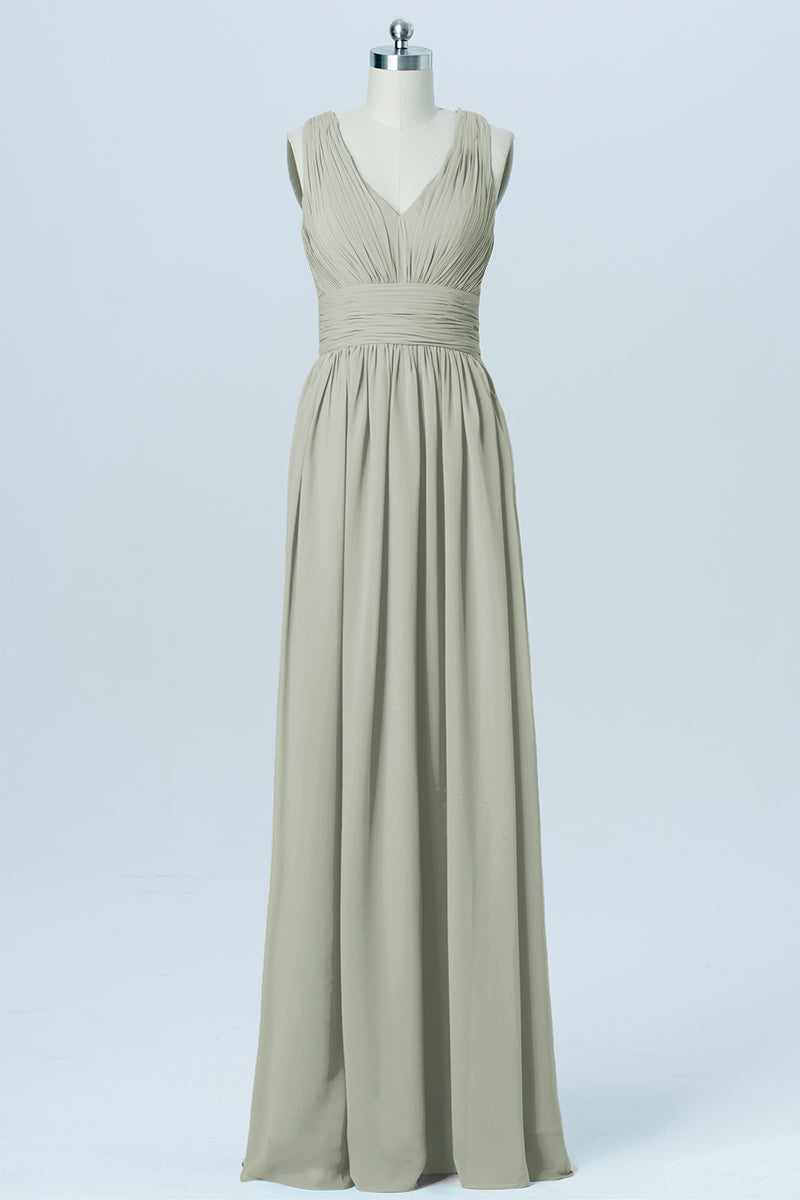 Chiffon Column V-Neck Sleeveless Bridesmaid Dress-B03022