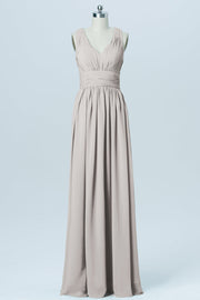 Chiffon Column V-Neck Sleeveless Bridesmaid Dress-B03022