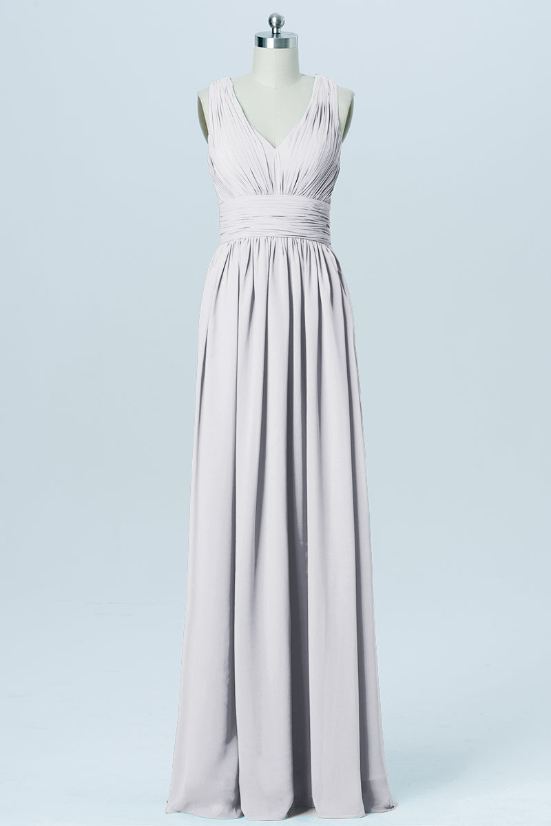 Chiffon Column V-Neck Sleeveless Bridesmaid Dress-B03022