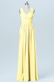 Chiffon Column V-Neck Sleeveless Bridesmaid Dress-B03022