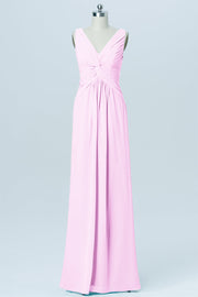 Chiffon Column V-Neck Sleeveless Bridesmaid Dress-B03023