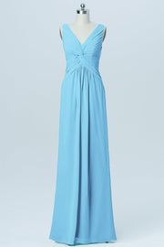 Chiffon Column V-Neck Sleeveless Bridesmaid Dress-B03023