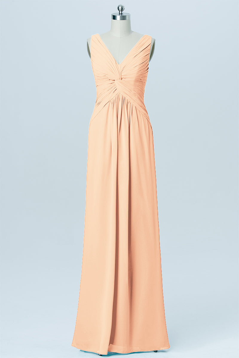 Chiffon Column V-Neck Sleeveless Bridesmaid Dress-B03023