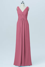 Chiffon Column V-Neck Sleeveless Bridesmaid Dress-B03023