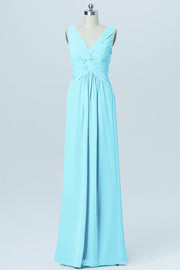 Chiffon Column V-Neck Sleeveless Bridesmaid Dress-B03023