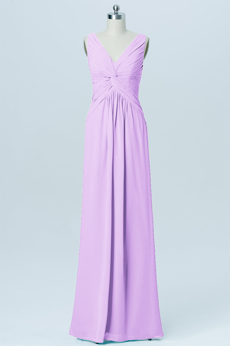 Chiffon Column V-Neck Sleeveless Bridesmaid Dress-B03023