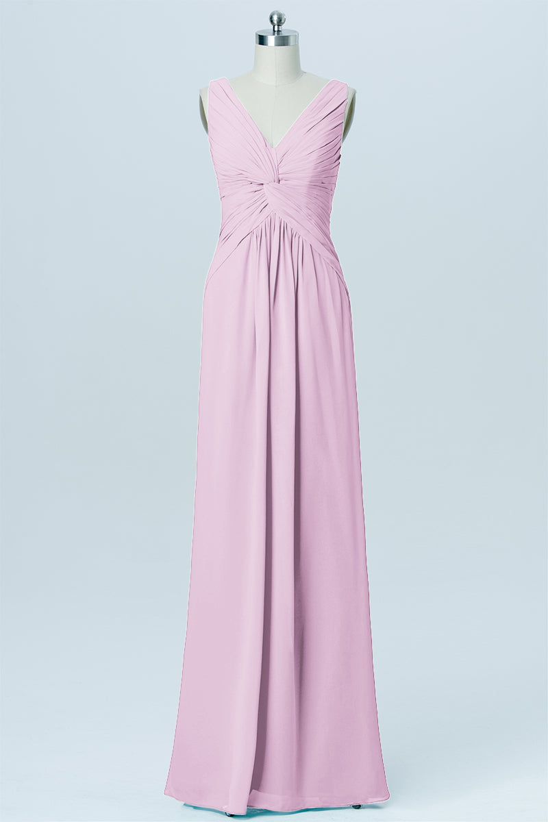 Chiffon Column V-Neck Sleeveless Bridesmaid Dress-B03023