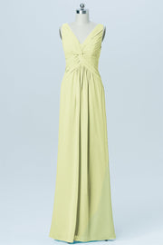 Chiffon Column V-Neck Sleeveless Bridesmaid Dress-B03023