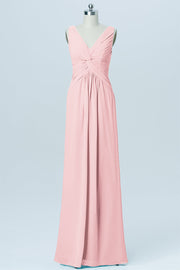 Chiffon Column V-Neck Sleeveless Bridesmaid Dress-B03023