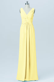 Chiffon Column V-Neck Sleeveless Bridesmaid Dress-B03023