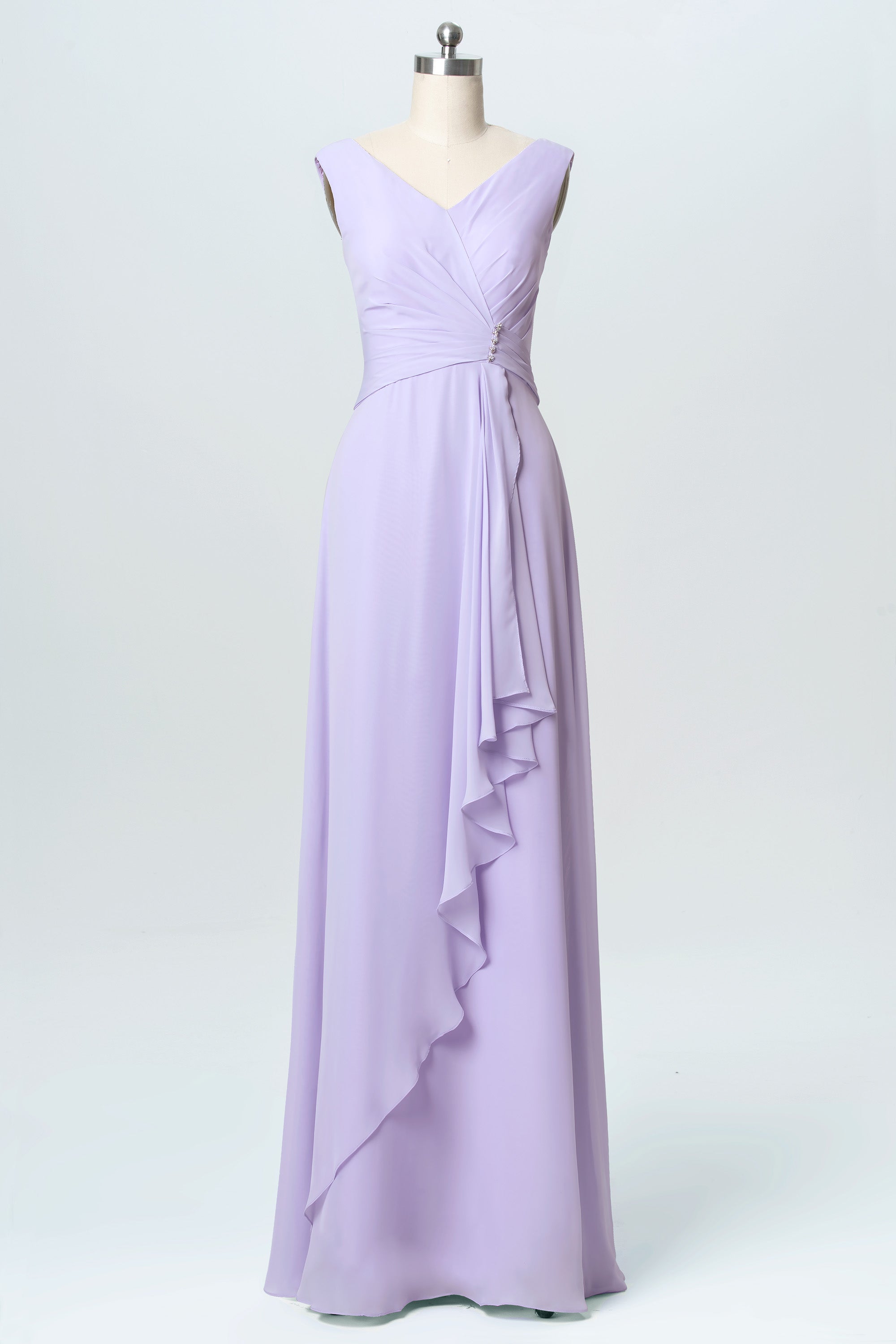 Chiffon V-Neck Sleeveless Bridesmaid Dress| Plus Size | 60+ Colors