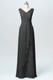 Chiffon Column V-Neck Sleeveless Bridesmaid Dress-B03038