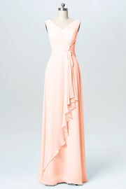 Chiffon Column V-Neck Sleeveless Bridesmaid Dress-B03038