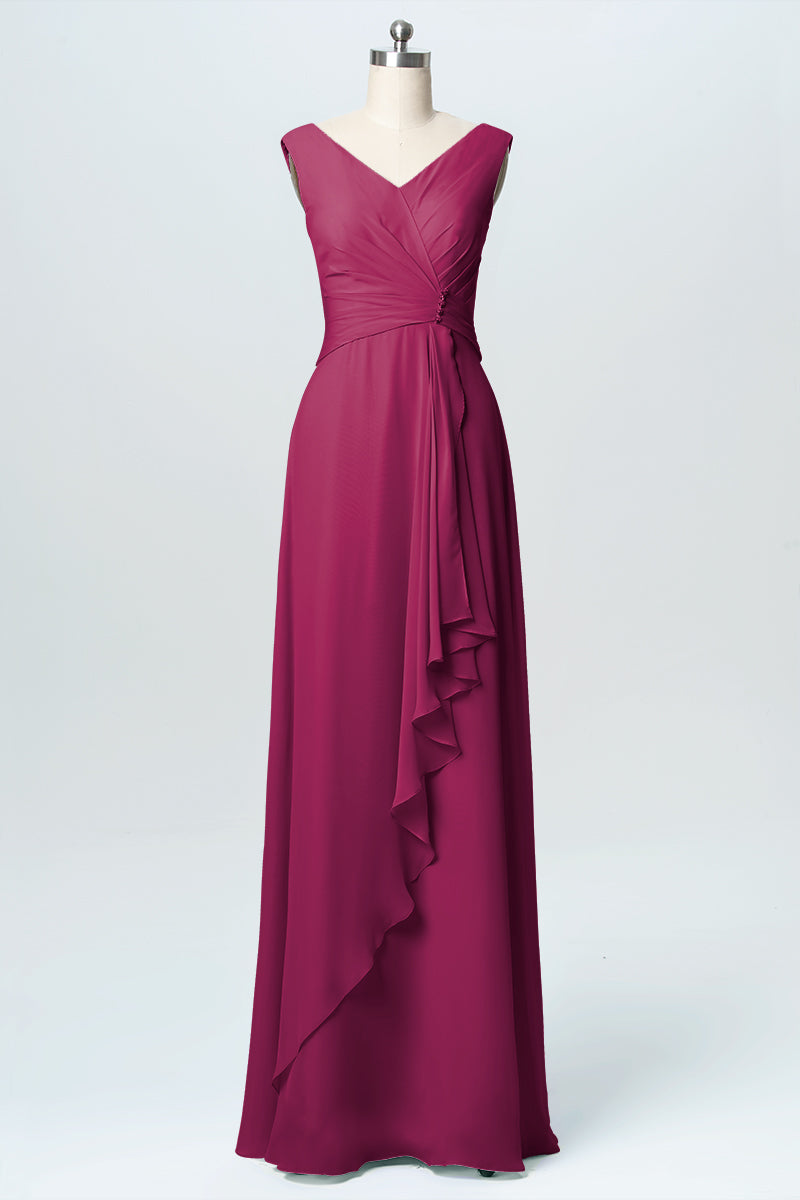 Chiffon Column V-Neck Sleeveless Bridesmaid Dress-B03038