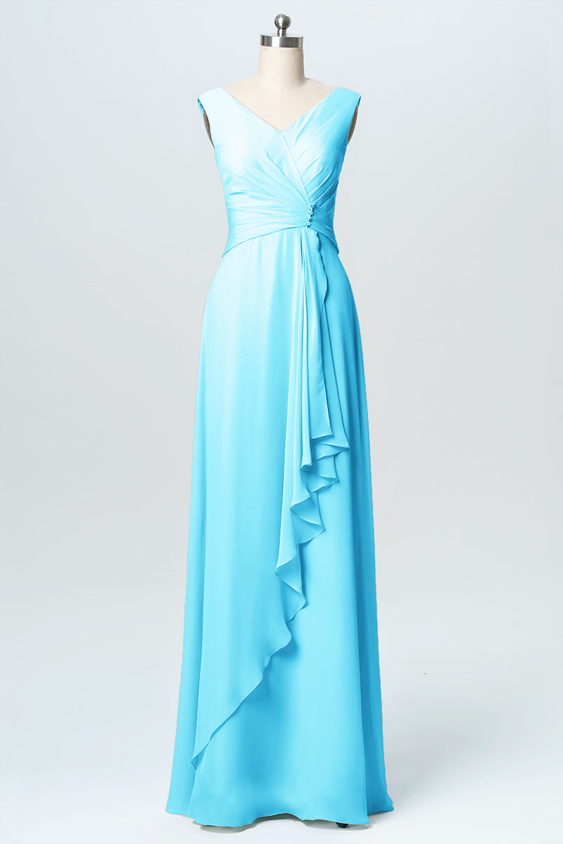 Chiffon Column V-Neck Sleeveless Bridesmaid Dress-B03038
