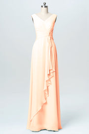 Chiffon Column V-Neck Sleeveless Bridesmaid Dress-B03038