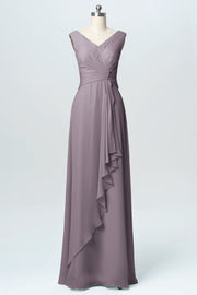 Chiffon Column V-Neck Sleeveless Bridesmaid Dress-B03038